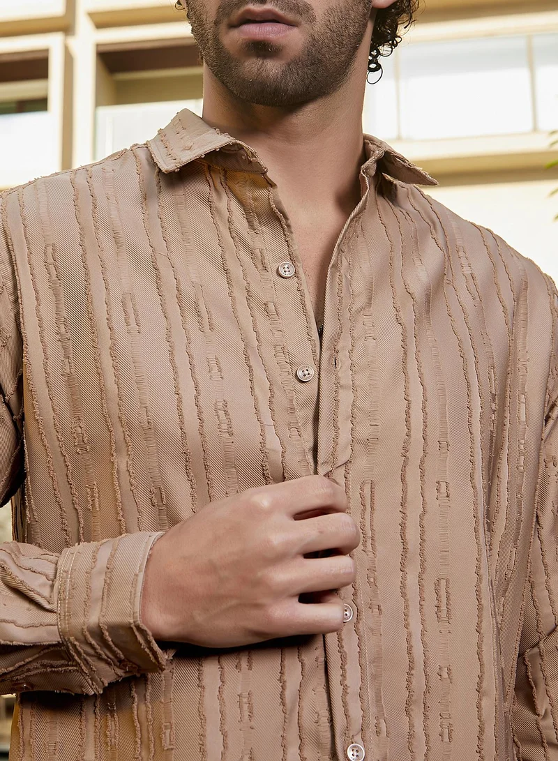 كامبوس سوترا Men's Camel Beige Ripple-Edge Shirt