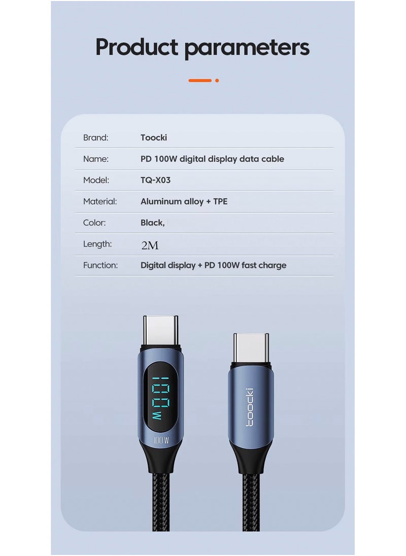 toocki - Toocki 2meter 100W Type C to Type C Cable PD Fast Charging Charger USB C to USB C Display Cable, for iPad, iPhone 15&16, Mac Book Pro 2020, Huawei, Samsung, POCO, Realme, Xiaomi - Image 1