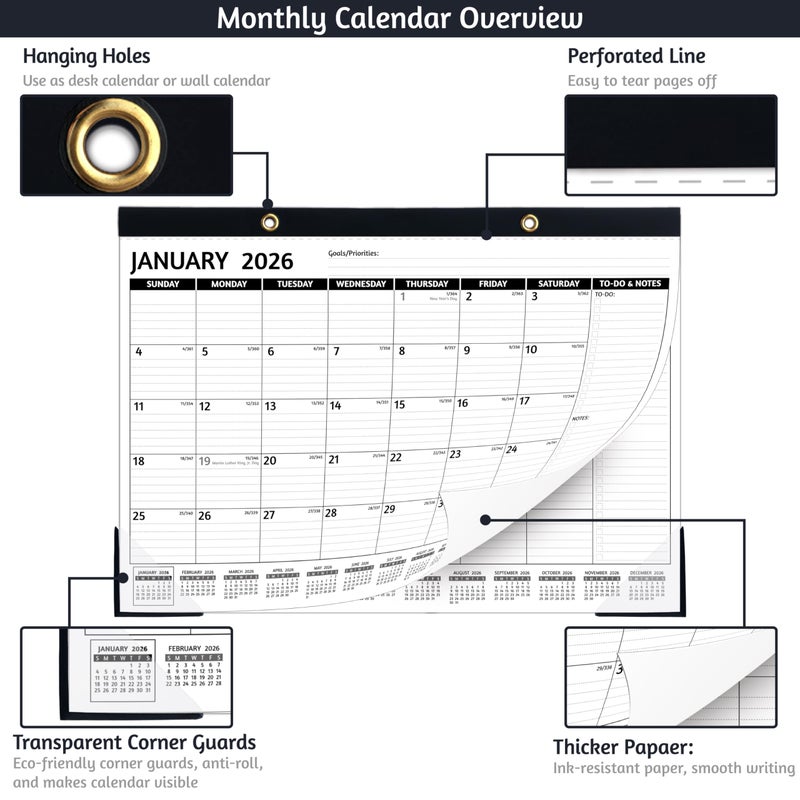 BowCuk 2026-2027 Desk Calendar â€“ Run Now to MAR. 2027, 18 Monthly Desk Calendar 2026-2027 Large, 17'' x 12'', Best Desk/Wall Calendar 2026 with To-do Lists, Desk Pad, Ruled Blocks, Corner Protectors - Image 5