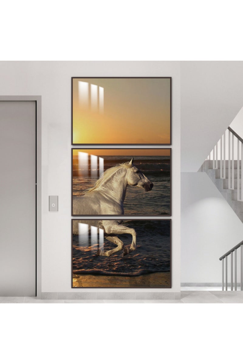 Marktna Three wooden wall painting with a frame and a clear acrylic layer - Image 1