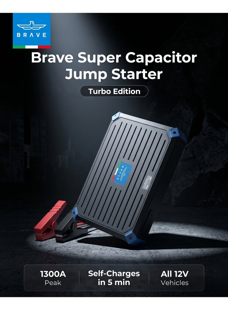 Brave 1300A Super Capacitor Jump Starter 12V | Battery-Free Emergency Car Battery Booster, Self-Charging in 3 Minutes | Turbo Charging Technology, Portable Heavy-Duty Car Starter with Carry Case | For Cars, SUVs, Trucks, Vans & 12V Vehicles | All-Weather Desert Ready for UAE, Saudi Arabia, Kuwait, Qatar, Bahrain, Oman & More | Black - Image 2