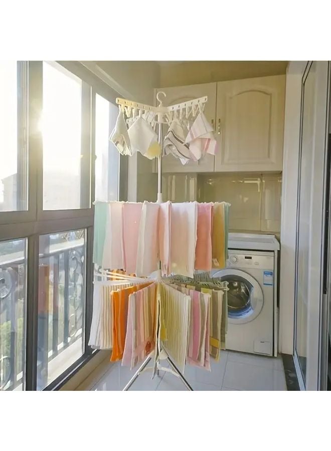 Two Layers White Rotating Laundry Rack 360 Degree Stainless Steel Folding Drying Stand For Home And Travel Easy Assembly - Image 3