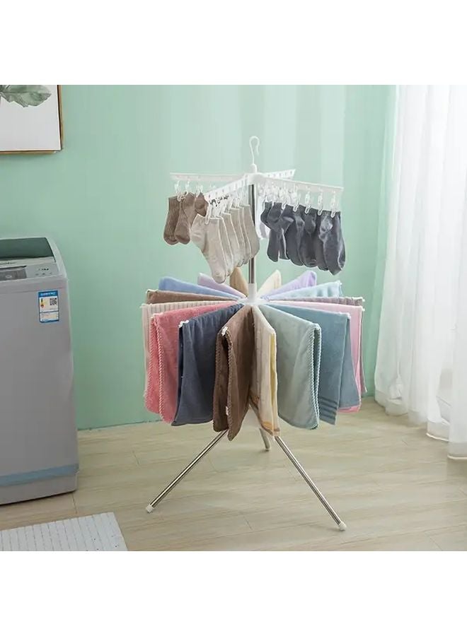 Two Layers White Rotating Laundry Rack 360 Degree Stainless Steel Folding Drying Stand For Home And Travel Easy Assembly - Image 1