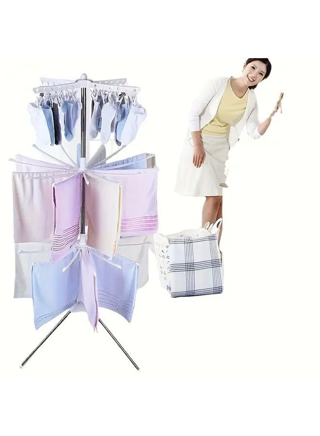 Two Layers White Rotating Laundry Rack 360 Degree Stainless Steel Folding Drying Stand For Home And Travel Easy Assembly - Image 5