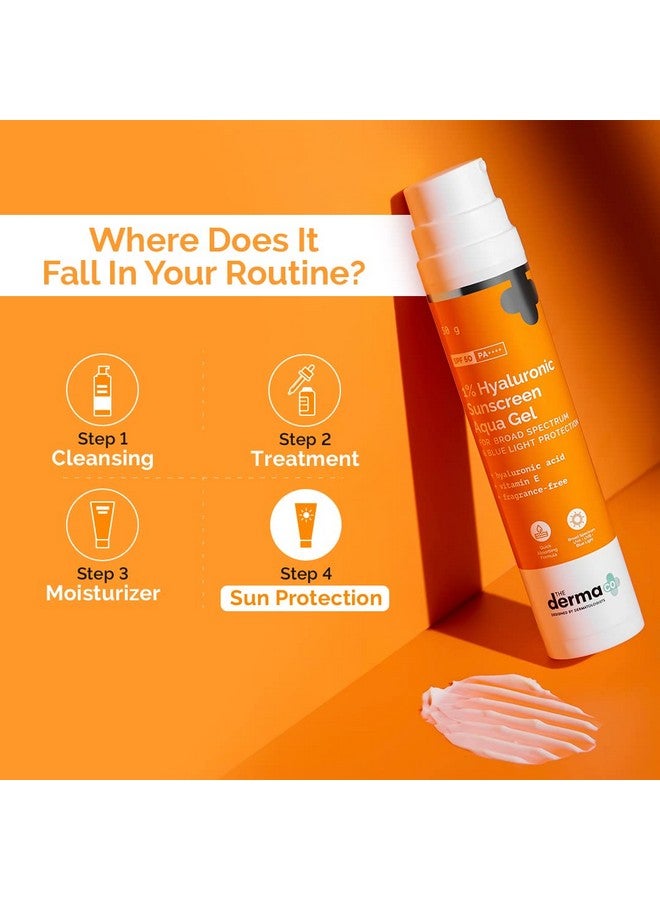 THE derma Co جل واقي من الشمس بحمض الهيالورونيك أكوا ألترا لايت مع عامل حماية من الشمس 50 Pa++++ لحماية واسعة النطاق من الأشعة فوق البنفسجية A وB والضوء الأزرق للبشرة الدهنية 50 جرام (ديرماكو)، عبوة من قطعة واحدة - Image 5