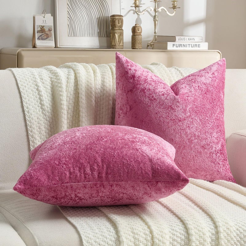 FUTEI Valentine's Day Hot Pink Flannel Throw Pillow Covers 18x18 Inch Set of 2,Soft Crushed Dimensional Textured Cushion Cases,Modern Home Decor for Couch Living Room - Image 5