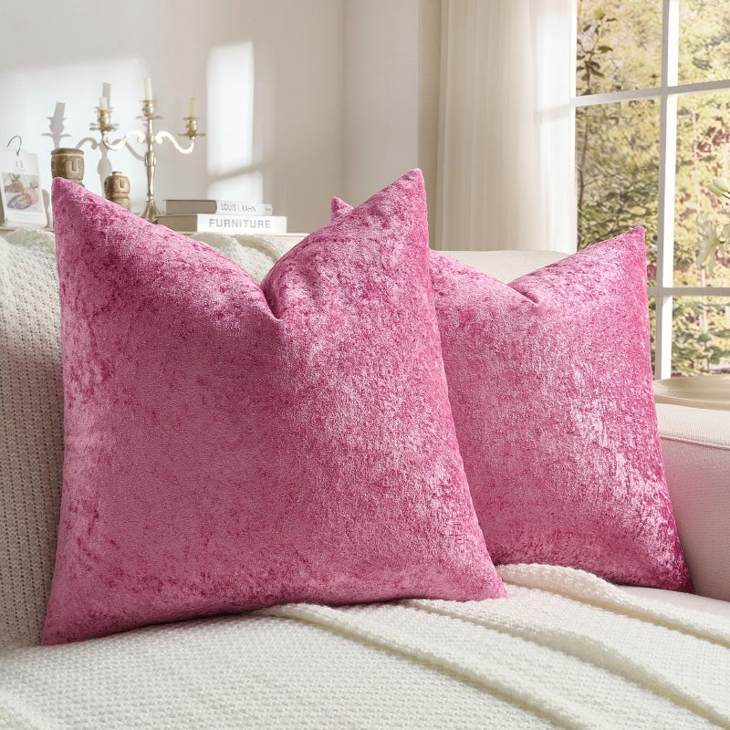 FUTEI Valentine's Day Hot Pink Flannel Throw Pillow Covers 18x18 Inch Set of 2,Soft Crushed Dimensional Textured Cushion Cases,Modern Home Decor for Couch Living Room - Image 1