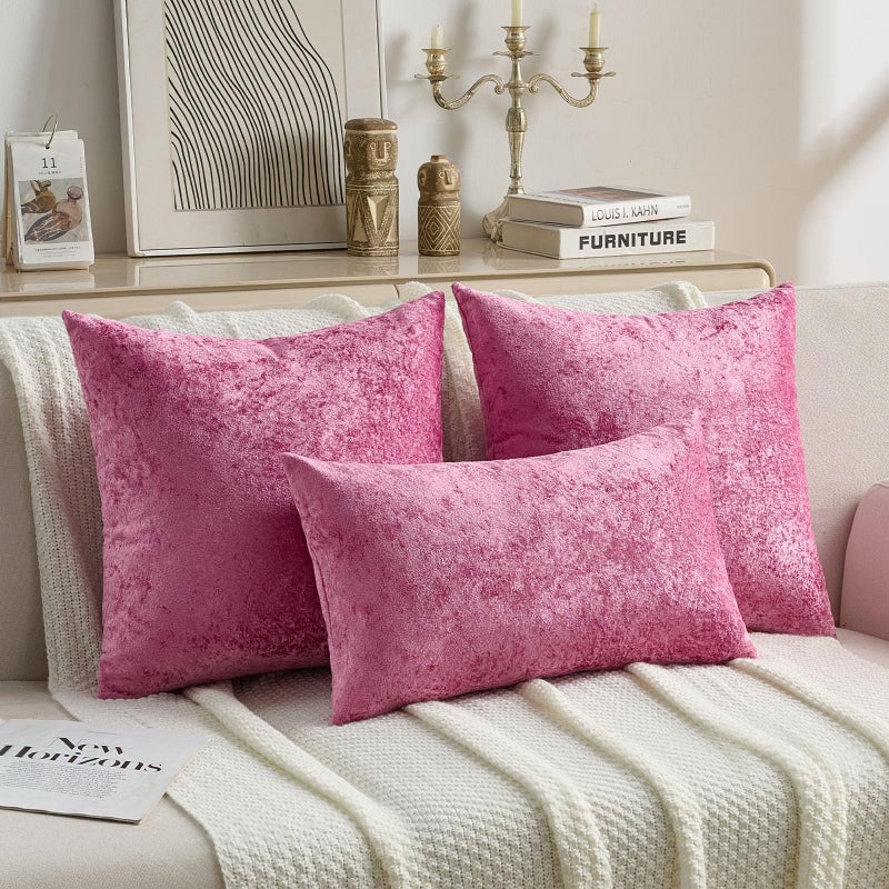 FUTEI Valentine's Day Hot Pink Flannel Throw Pillow Covers 18x18 Inch Set of 2,Soft Crushed Dimensional Textured Cushion Cases,Modern Home Decor for Couch Living Room - Image 4