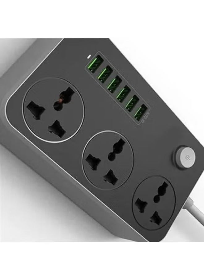 RECRSI Fast Charging Power Extension with USB Ports – Model PS-14 | 2500W Power Strip with 3 AC Sockets & 6 USB Ports | Smart Auto-ID Charging, 3.4A Max Output | Multi-Plug Socket for Home, Office & Kitchen | Durable, Fire-Resistant Extension Board  - Image 5