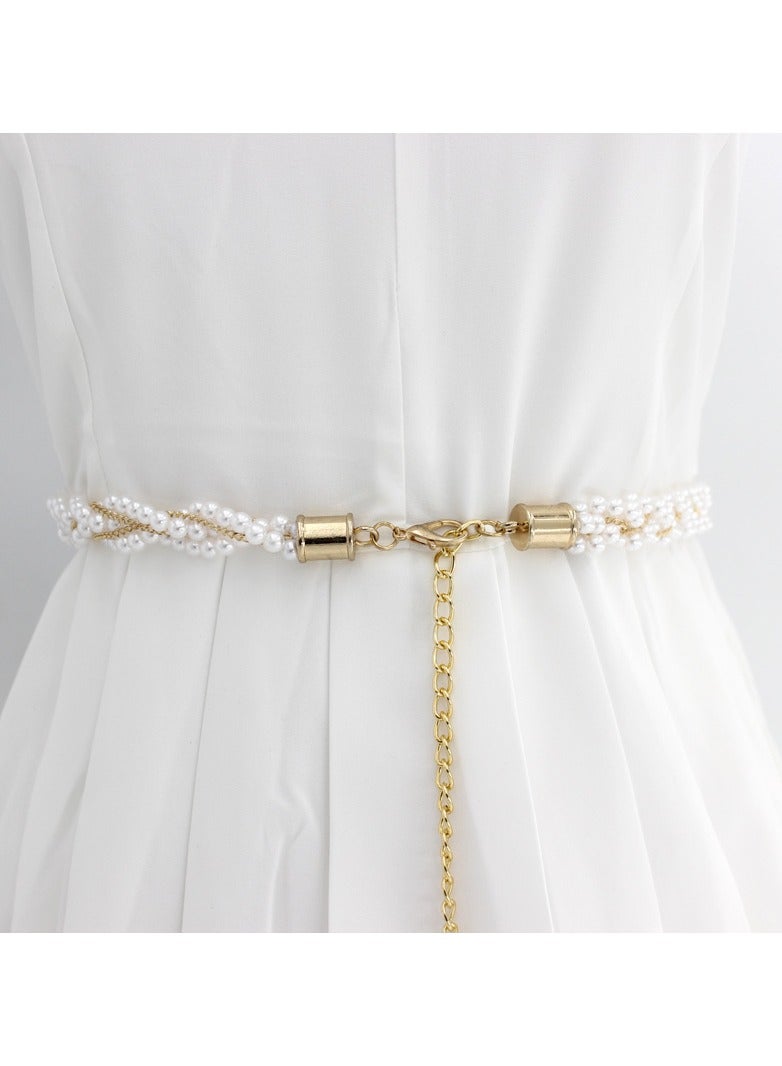 KUYING New Womens Pearl Fashion Versatile Decorative Dress Summer Skirt Small Belt 