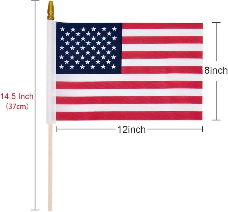 Uelfbaby 12 Pack Small American Flags on Stick Small US Flags/Mini American Flags for Outside 8x12 Inch American Hand Held Stick Flags with Kid-Safe Spear Top, Patriotic Veterans Day Decorations, 4th of July Decorations - Image 2