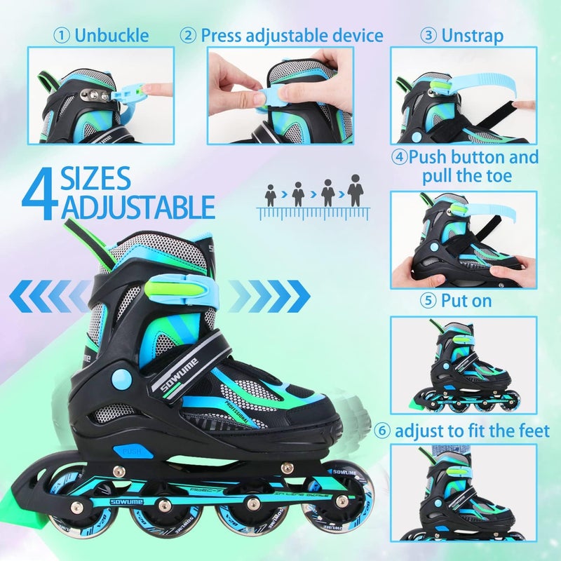 Sowume Adjustable Inline Skates with Light Up Wheels for Kids and Adults - Image 2