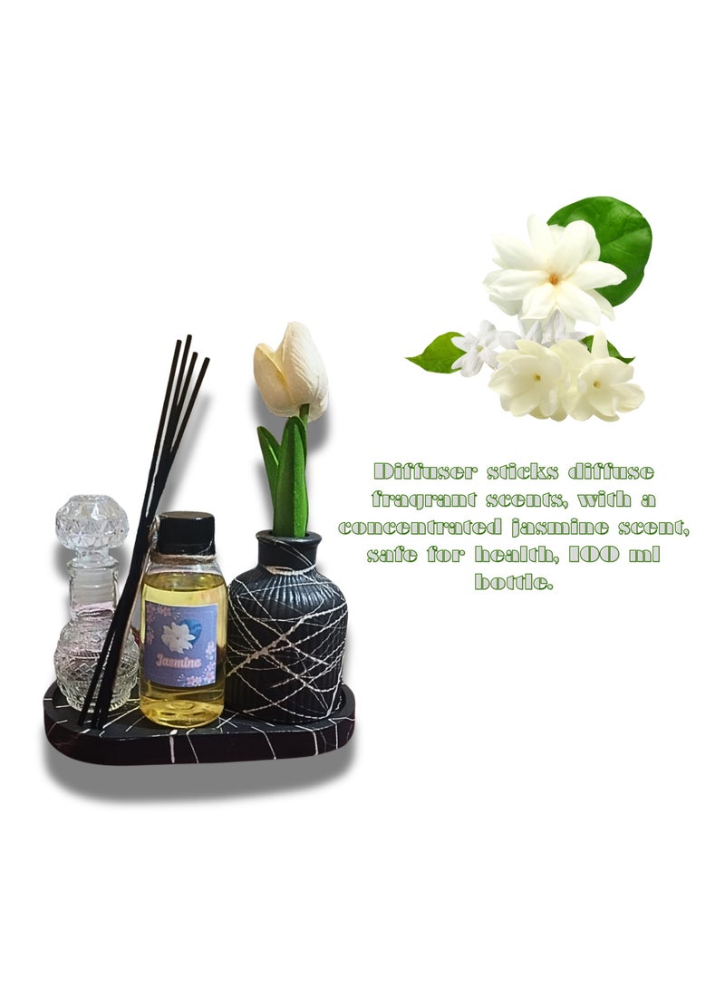 A set of diffusers, a concrete vase, and an embossed glass bottle for concentrated jasmine fragrance - handmade - elegant décor and long-lasting fragrance - ideal for gifts and special occasions.  - Image 1