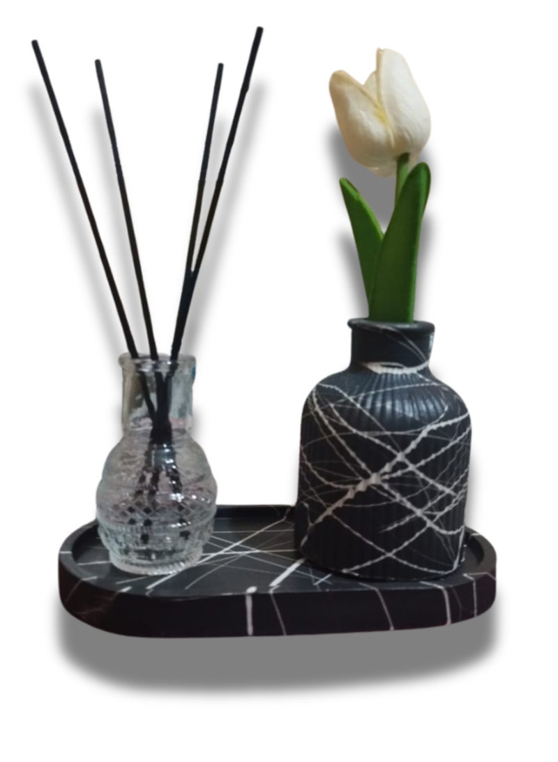 A set of diffusers, a concrete vase, and an embossed glass bottle for concentrated jasmine fragrance - handmade - elegant décor and long-lasting fragrance - ideal for gifts and special occasions.  - Image 2