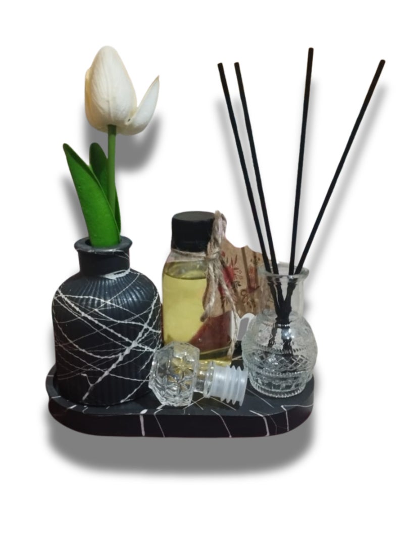 A set of diffusers, a concrete vase, and an embossed glass bottle for concentrated jasmine fragrance - handmade - elegant décor and long-lasting fragrance - ideal for gifts and special occasions.  - Image 3