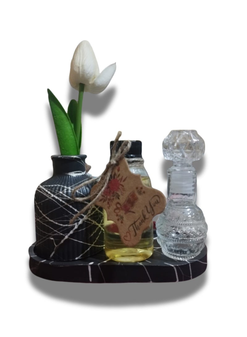 A set of diffusers, a concrete vase, and an embossed glass bottle for concentrated jasmine fragrance - handmade - elegant décor and long-lasting fragrance - ideal for gifts and special occasions.  - Image 4