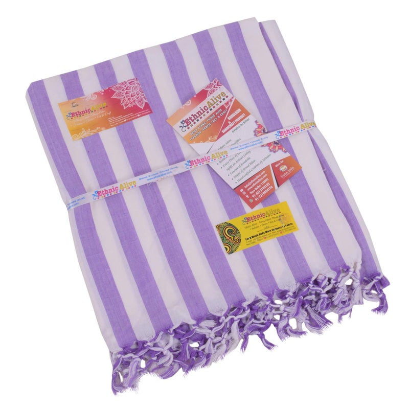 EthnicAlive NIC Bhagalpuri Handloom Organic Purple Patta Design Chadar - Image 1