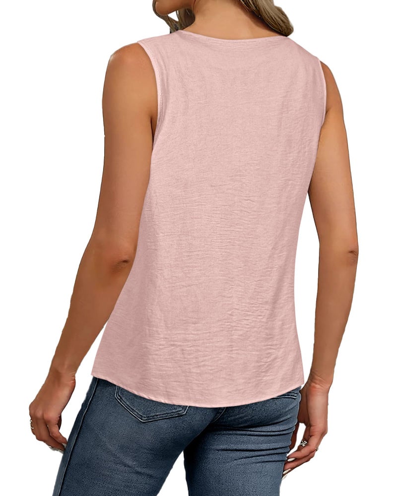 rosemia Womens Tank Tops Summer Sleeveless Blouses Business Casual Basic Shirt, Pink, L - Image 4