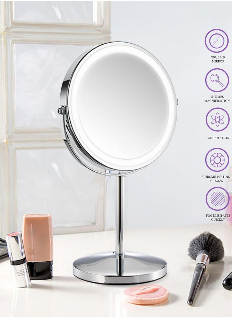 GoldenLike - Lighted Makeup Mirror, 7" Portable Lighted Beauty Mirror 1x/10x Magnifying Mirror with Light & Pushbutton Switch 360° Rotation Vanity Mirror Brightness Adjustable Double Sided Cosmetic Mirror for Makeup Travel Gift - Image 1