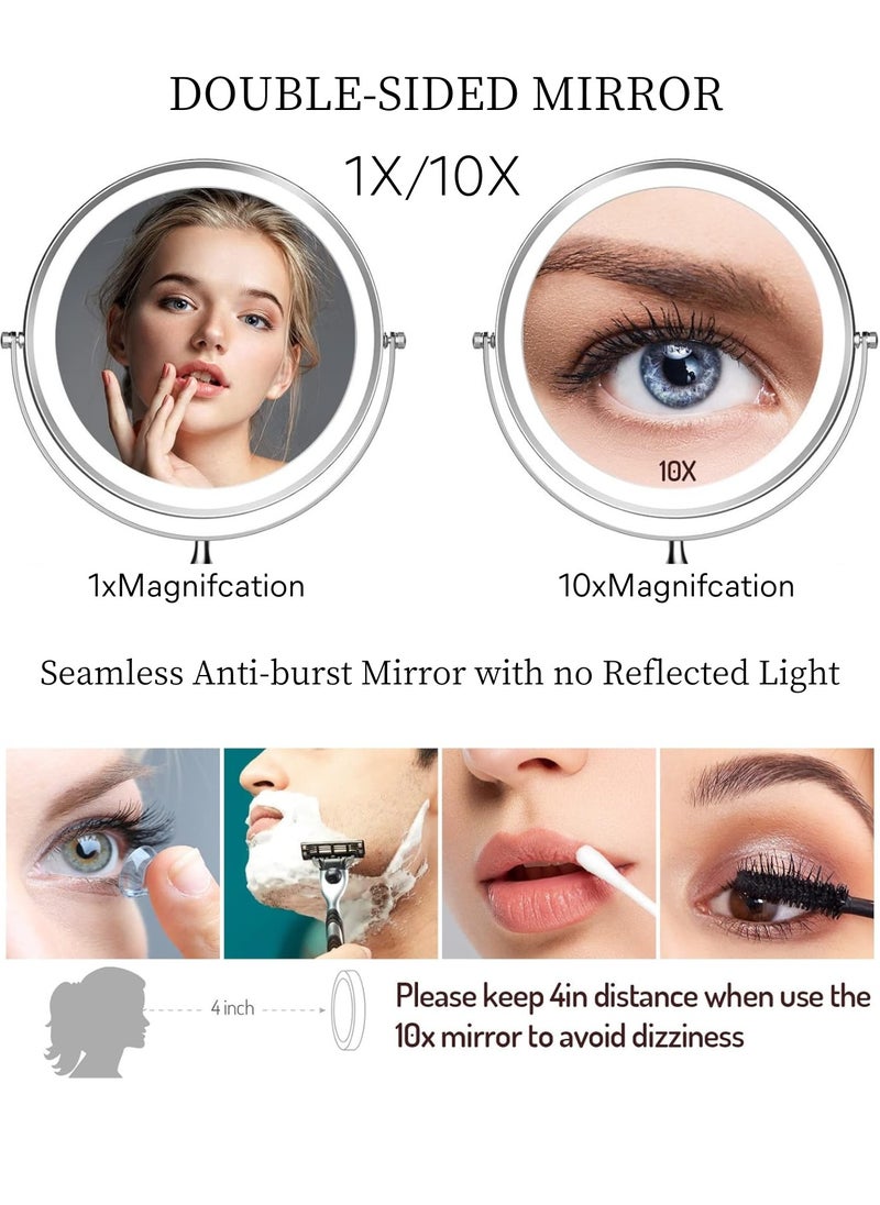 GoldenLike - Lighted Makeup Mirror, 7" Portable Lighted Beauty Mirror 1x/10x Magnifying Mirror with Light & Pushbutton Switch 360° Rotation Vanity Mirror Brightness Adjustable Double Sided Cosmetic Mirror for Makeup Travel Gift - Image 1