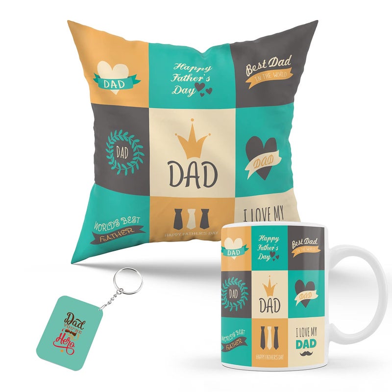 Kaameri Bazaar Kaameri Bazaar Satin Dad Superhero Printed Cushion Cover with Filler Coffee Mug and Keychain Multicolor 12x 12 - Image 1