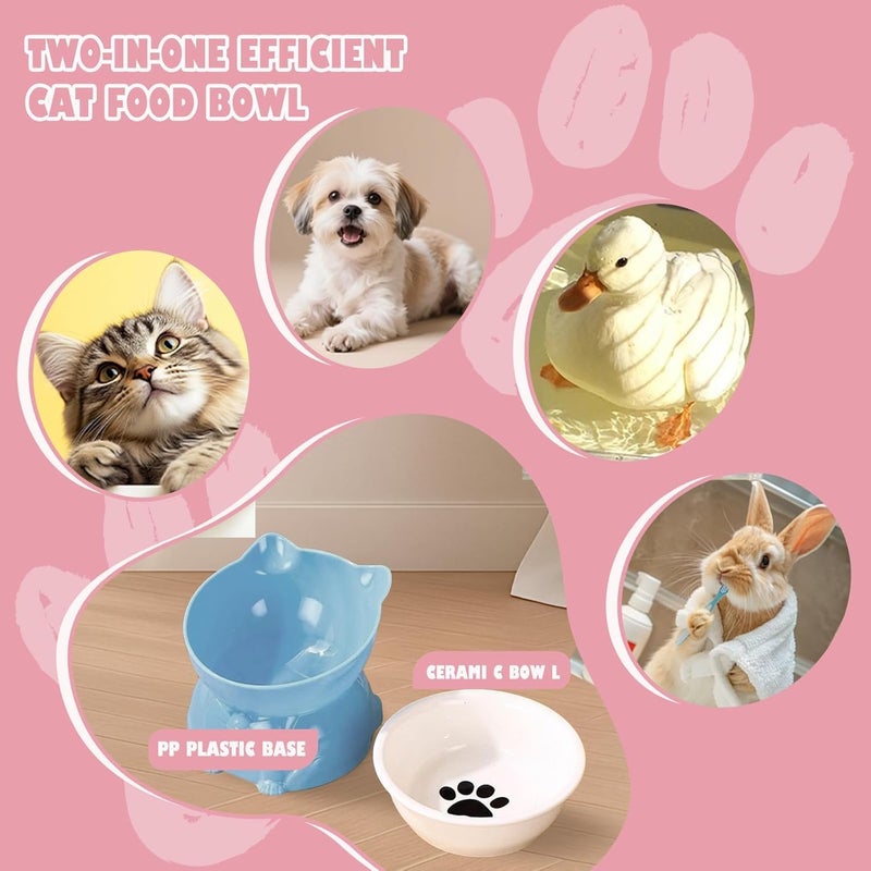 KASTWAVE 2-in-1 Anti-Slip Tilted Dog Bowl and Elevated Cat Bowl, Ceramic Slow Feeder for Optimal Spine Protection, Raised Pet Feeding Dish, Suitable Bowl for Cats and Small Dogs, Lake Blue - Image 4