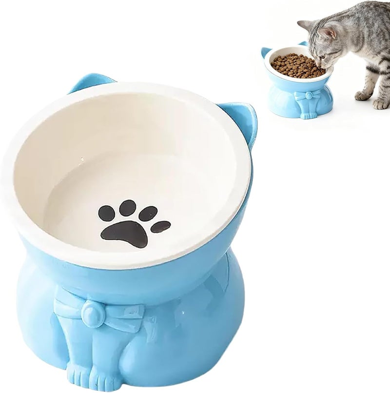 KASTWAVE 2-in-1 Anti-Slip Tilted Dog Bowl and Elevated Cat Bowl, Ceramic Slow Feeder for Optimal Spine Protection, Raised Pet Feeding Dish, Suitable Bowl for Cats and Small Dogs, Lake Blue - Image 1