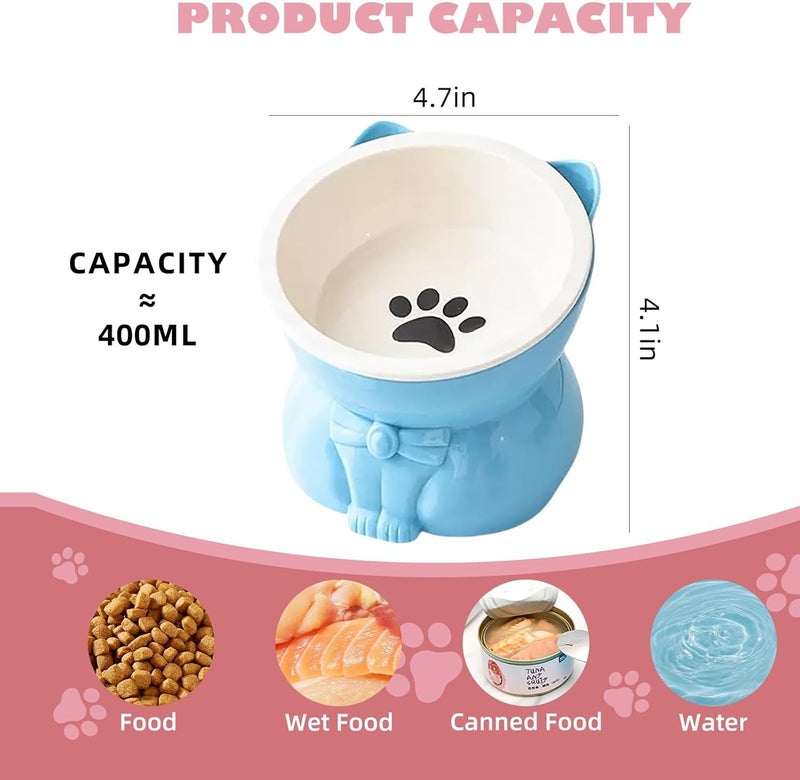 KASTWAVE 2-in-1 Anti-Slip Tilted Dog Bowl and Elevated Cat Bowl, Ceramic Slow Feeder for Optimal Spine Protection, Raised Pet Feeding Dish, Suitable Bowl for Cats and Small Dogs, Lake Blue - Image 3