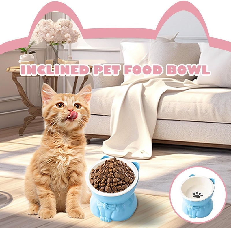 KASTWAVE 2-in-1 Anti-Slip Tilted Dog Bowl and Elevated Cat Bowl, Ceramic Slow Feeder for Optimal Spine Protection, Raised Pet Feeding Dish, Suitable Bowl for Cats and Small Dogs, Lake Blue - Image 2