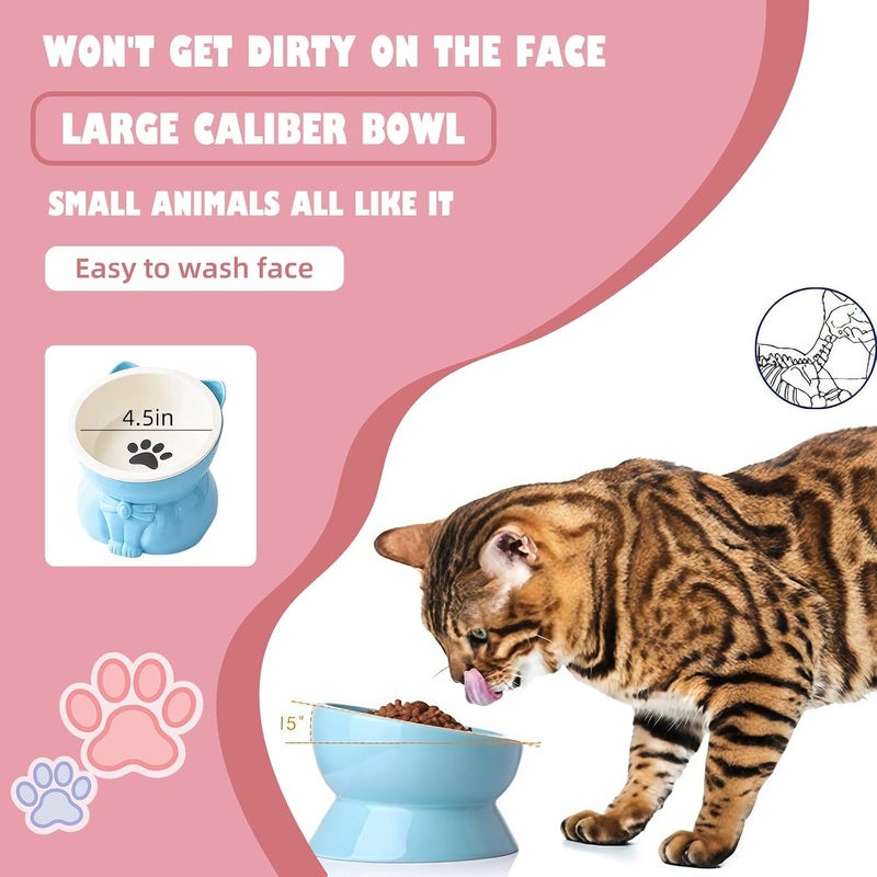 KASTWAVE 2-in-1 Anti-Slip Tilted Dog Bowl and Elevated Cat Bowl, Ceramic Slow Feeder for Optimal Spine Protection, Raised Pet Feeding Dish, Suitable Bowl for Cats and Small Dogs, Lake Blue - Image 5