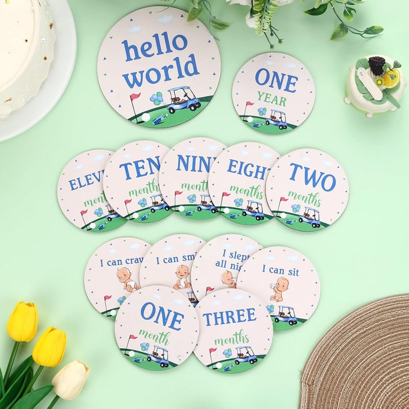 Al Raied ARS® 13pcs Baby Monthly Photo Cards Golf Theme - Wooden Newborn Marker Discs - Image 2