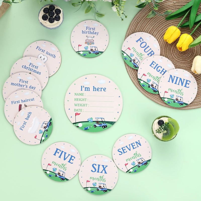 Al Raied ARS® 13pcs Baby Monthly Photo Cards Golf Theme - Wooden Newborn Marker Discs - Image 3