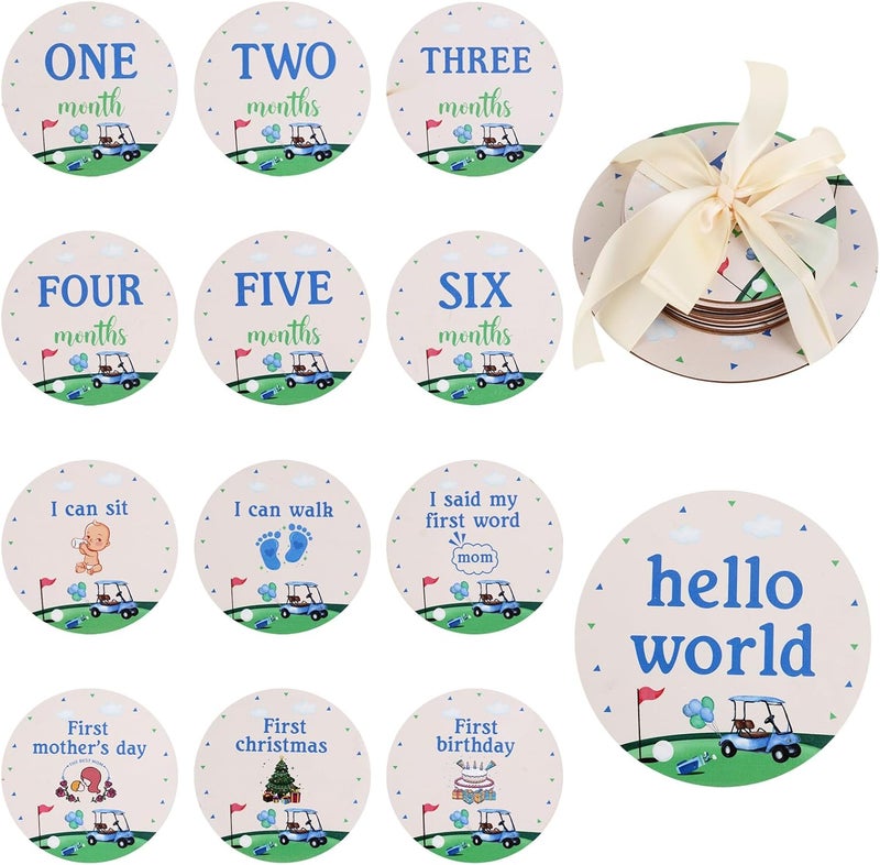 Al Raied ARS® 13pcs Baby Monthly Photo Cards Golf Theme - Wooden Newborn Marker Discs - Image 1