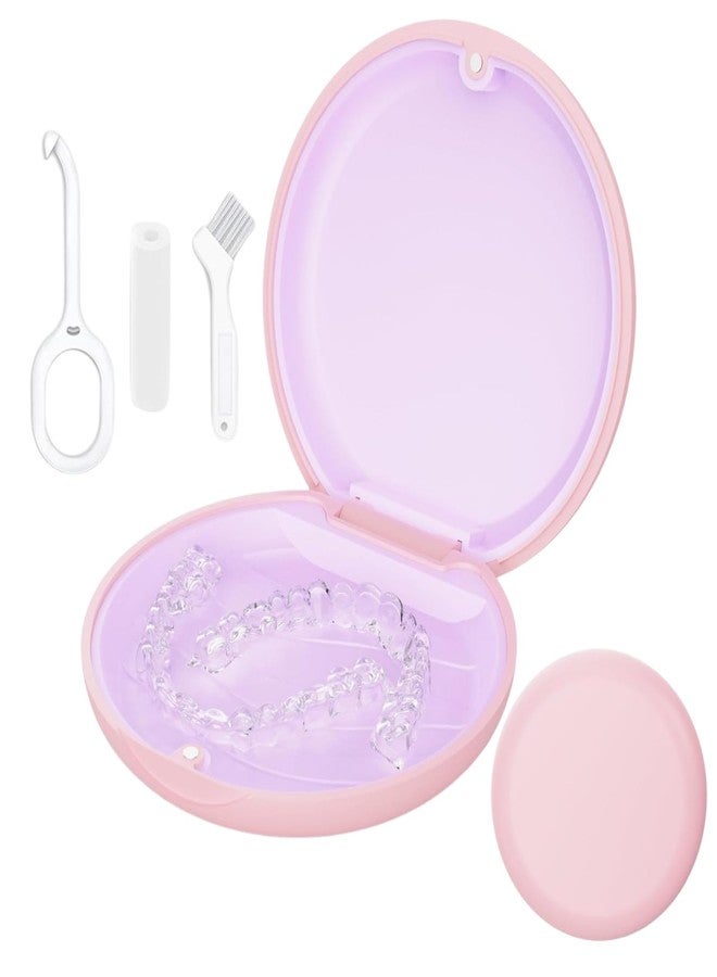 TYSORETY Retainer Case, Slim Aligner Cases for Invisalign, Mouthguard Case with Removal Tools& Aligners Chewies& Brush, Removable Inner Tray Silicone for Easy Cleaning (Pink - Image 1
