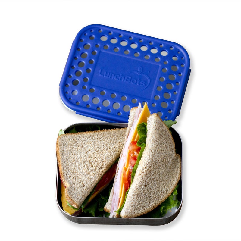 LunchBots Medium Quad Snack Container - Divided Stainless Steel Food Container - Four Sections for Finger Foods On the Go - Eco-Friendly, Dishwasher Safe - Stainless Lid - Green Dots - Image 5