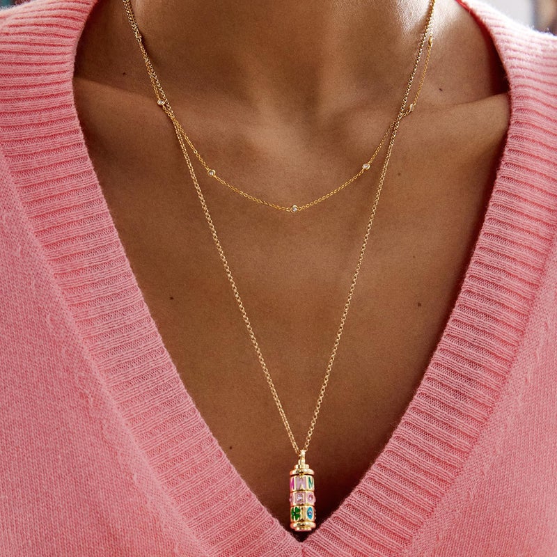 BaubleBar Initial Spinner Charm Necklace - Personalized Gold-Plated Pendant Necklace for Women w/Spinning Beads, Initial Necklace with Interchangeable Charms, Easy Twist Open Design - Letter C - Image 2