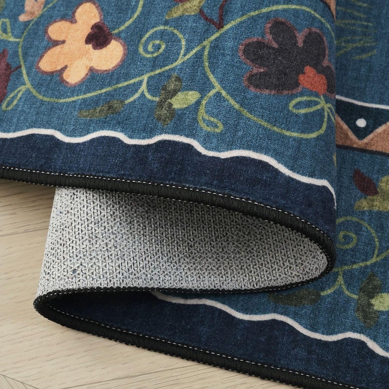 Rugcomf Runner Rug for Kitchen Non Slip 2'6''x8' Washable Rugs with Rubber Backing Soft Floral Animal Cat Carpet Runner for Kitchen Laundry Bedroom Bathroom, Pearl Gentian Blue - Image 5