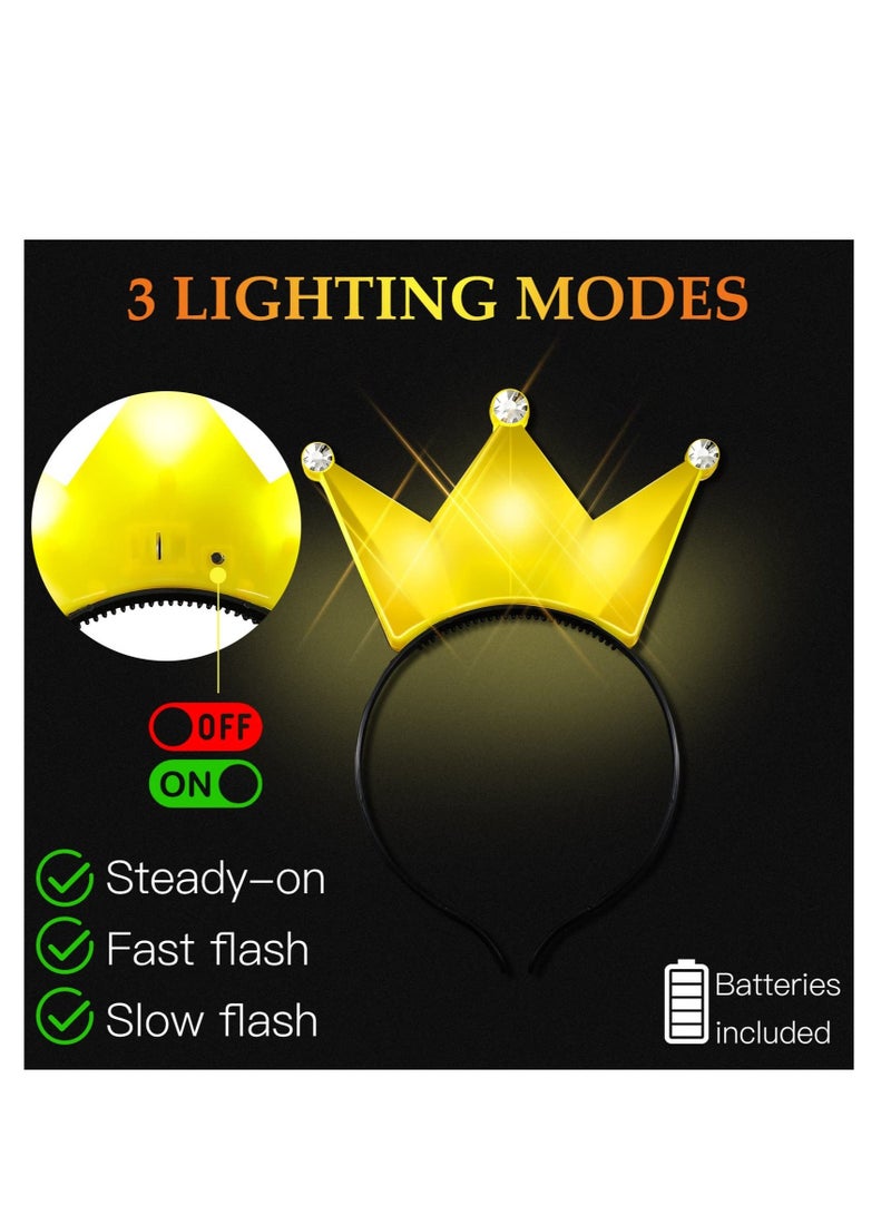 Light up Led Crown, 24 Pcs Yellow Princess Tiara Crown, Headband Tiara Flashing LED Headband, Crown Headbands For Girls, for Birthday, Festival, Concert, Party Costume Hair Accessories - Image 3