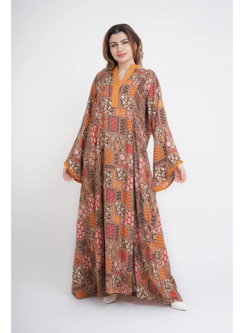 IKKXA Printed Bloom Luxe Jalabiya IN5004 Yellow