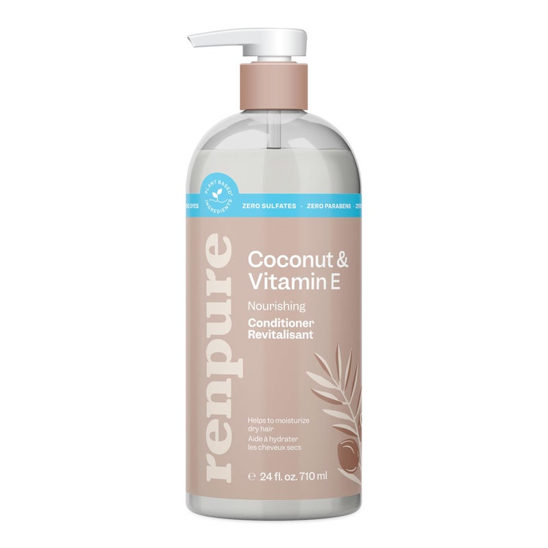 Renpure Plant Based Coconut and Vitamin E Moisturize and Replenish Conditioner - Ideal for Dry, Lifeless Hair - Leaves Hair Silky and Smooth - Paraben Free - Recyclable, Pump Bottle Design - 24 fl oz - Image 1