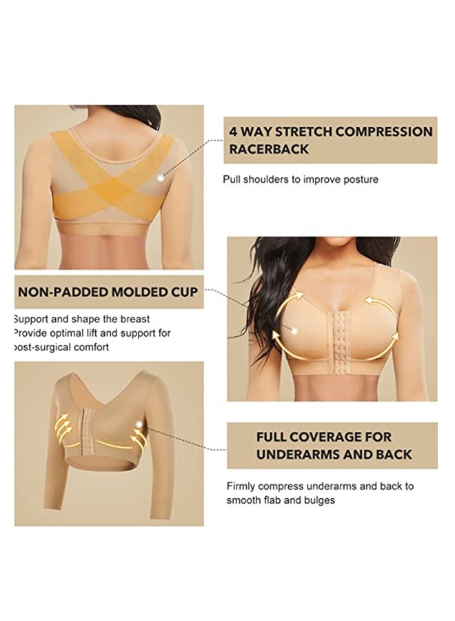 Women's Sports Bra Wireless Front Buckle Yoga Bra Arm Compression Sleeves Upper Shapers Slimmer Post Surgery Posture Corrector Shapewear Tops L Size - Image 5