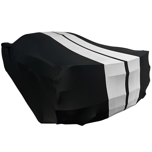 SR1 Performance C8 Corvette Indoor Car Cover - Ultraguard Stretch Satin High End Custom Fit Dust Proof for 2020-2025 Stingray, Z06, Z51, E-Ray (Black with Gray Stripes) - Image 5