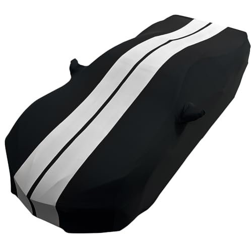 SR1 Performance C8 Corvette Indoor Car Cover - Ultraguard Stretch Satin High End Custom Fit Dust Proof for 2020-2025 Stingray, Z06, Z51, E-Ray (Black with Gray Stripes) - Image 2