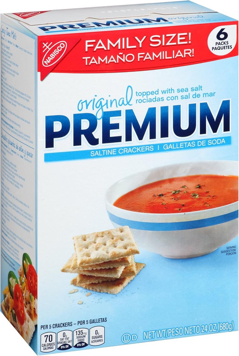 Premium Original Saltine Crackers - Family Size 6 Packs Topped with Sea Salt, 24 oz - Image 1
