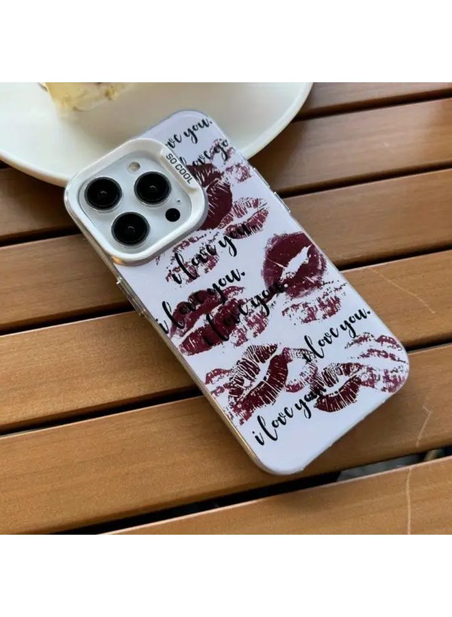 حافظة هاتف بيضاء من TPU متوافقة مع iPhone 15 Pro، متينة وعالية الجودة، بتصميم طبعة شفاه حمراء - Image 1