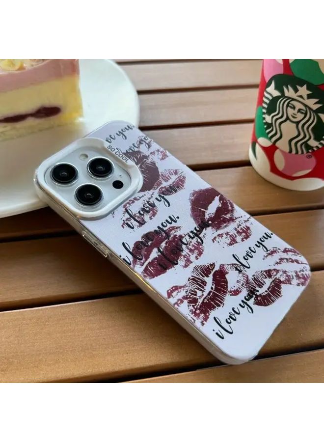 حافظة هاتف بيضاء من TPU متوافقة مع iPhone 15 Pro، متينة وعالية الجودة، بتصميم طبعة شفاه حمراء - Image 4
