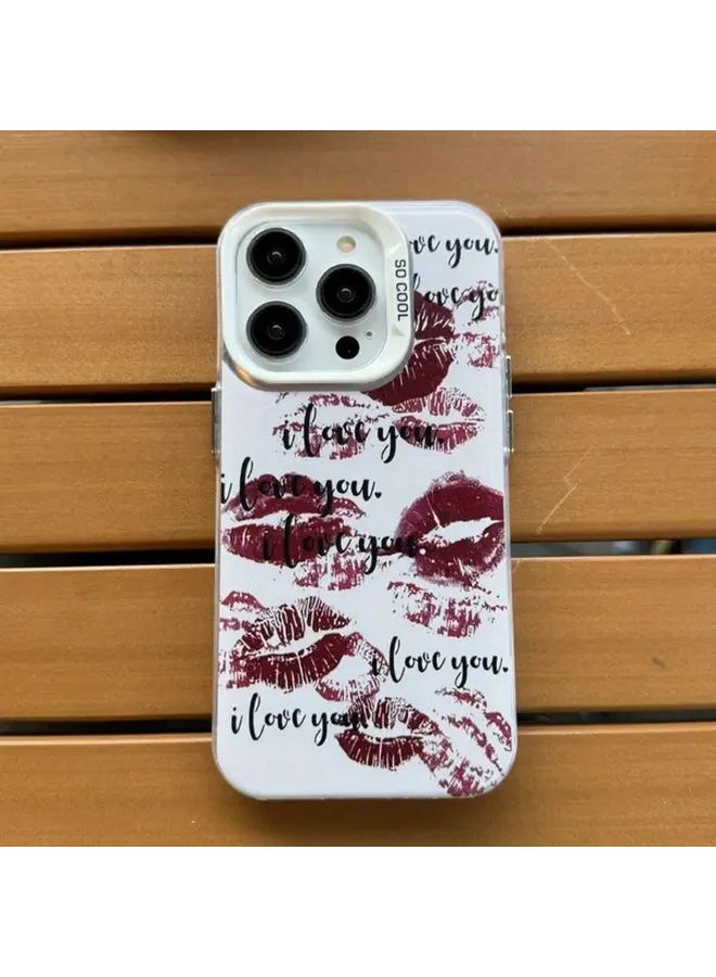 حافظة هاتف بيضاء من TPU متوافقة مع iPhone 15 Pro، متينة وعالية الجودة، بتصميم طبعة شفاه حمراء - Image 2