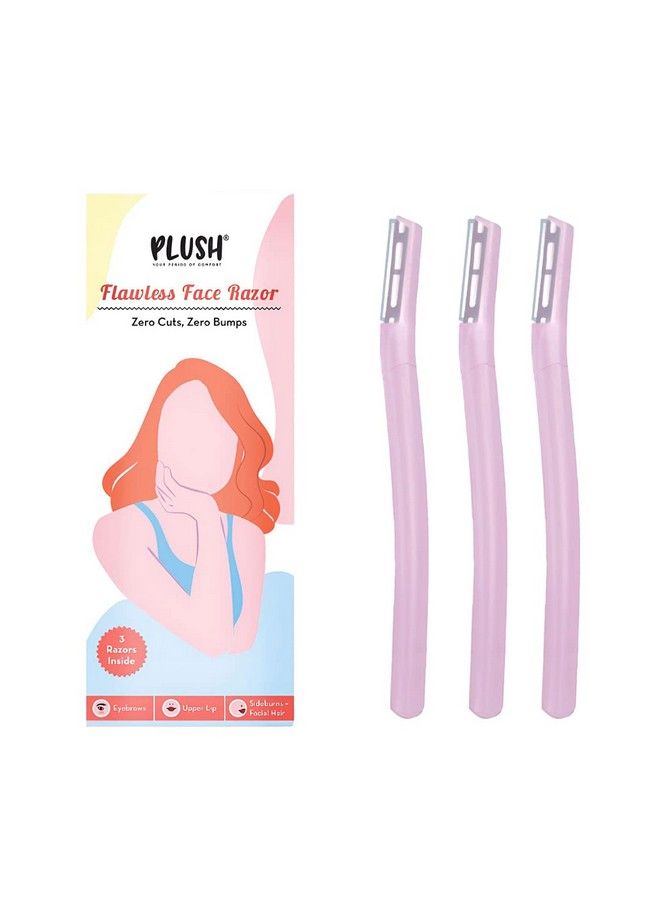 Plush Flawless & Reusable Face & Eyebrow Razor For Women Pack Of 3 ; Painless And Instant Hair Removal At Home For Upperlips Forehead Sideburns And Eyebrows With Stainless Steel Blades ; Prevents Razorburns - Image 1