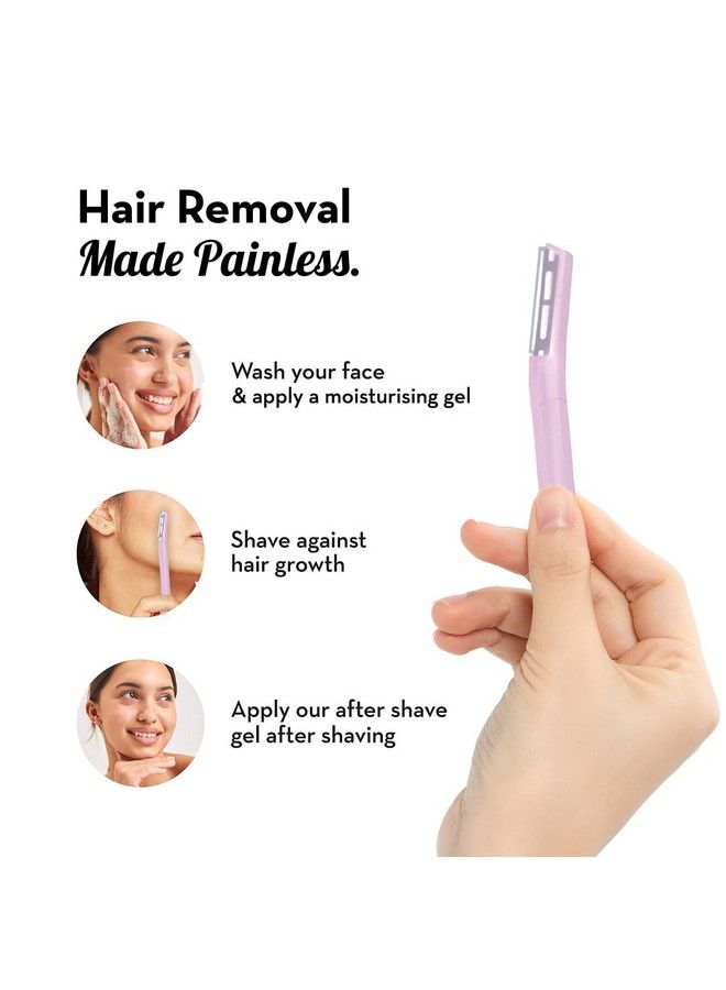 Plush Flawless & Reusable Face & Eyebrow Razor For Women Pack Of 3 ; Painless And Instant Hair Removal At Home For Upperlips Forehead Sideburns And Eyebrows With Stainless Steel Blades ; Prevents Razorburns - Image 4