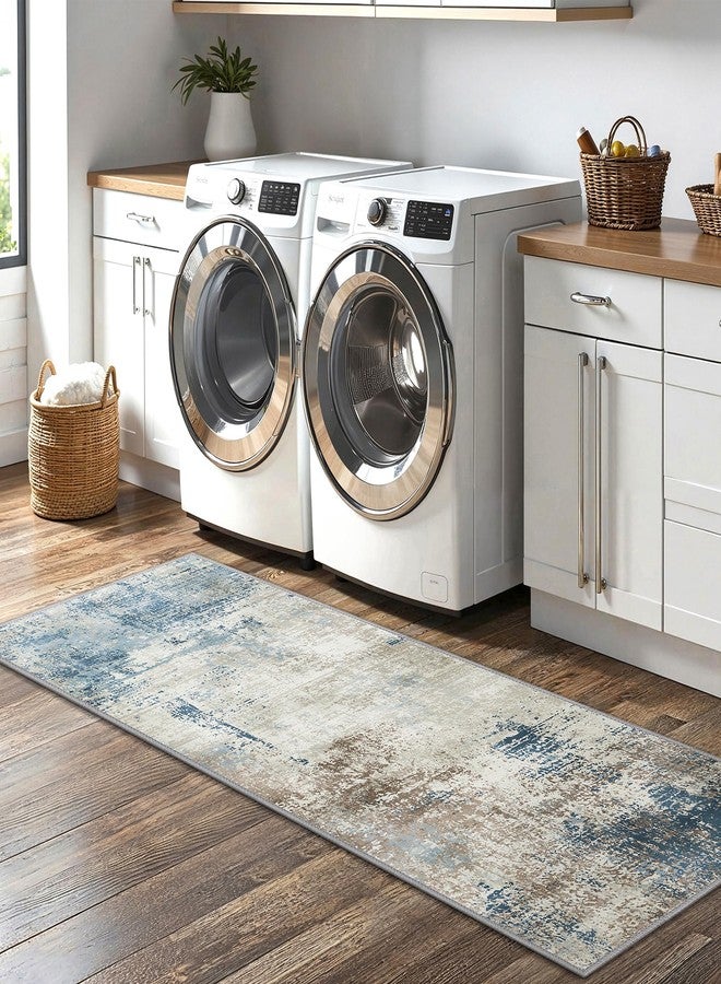 GENIMO Kitchen Rugs Sets of 3 Non Slip Washable Kitchen Mats for Floor, Waterproof Abstract Kitchen Runner Rug, Floor Mat Carpet for Hallway, Laundry, Sink, Entryway, Bathroom, Blue&Gray - Image 4